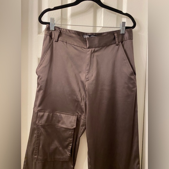 Zara Satin Effect Multi Pocket Cargo Pants - Eggplant - Picture 6 of 12